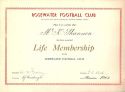 Rosewater Football Club Ken Shannon's Life Member Certificate - awarded 1962